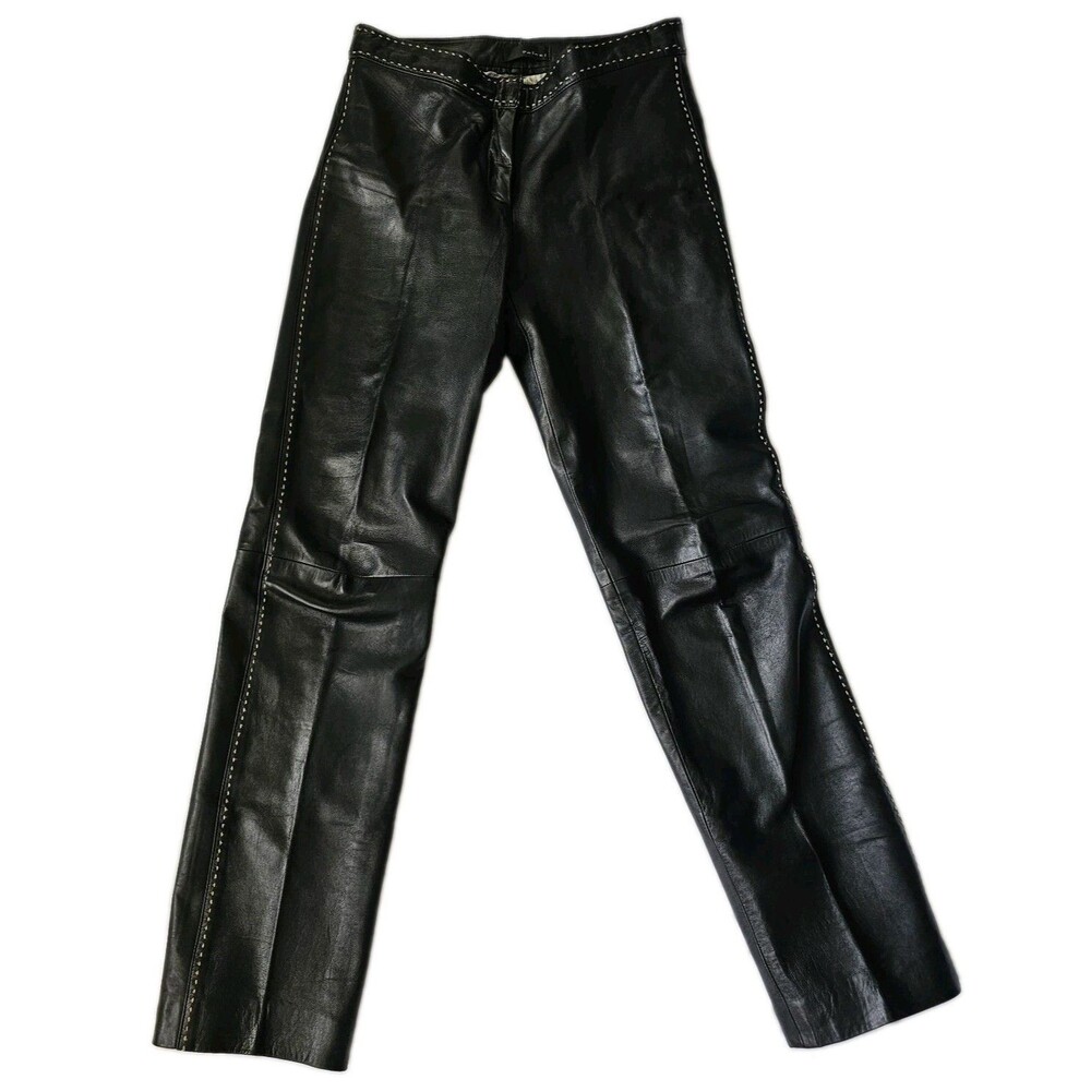 POLECI Black Genuine Leather Low Waist Pants Contrast Stitching Buttery Soft XS